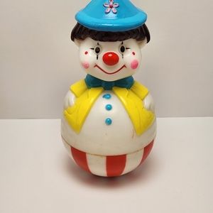 🔥 Vintage Roly Poly Clown Toy Made in Hong Kong Meaaures 6” with chime
